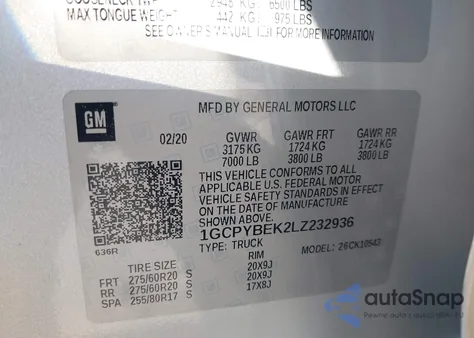 2020 Chevrolet Silverado 1500 4Wd Short Bed Custom из США, поврежденный, VIN 1GCPYBEK2LZ232936